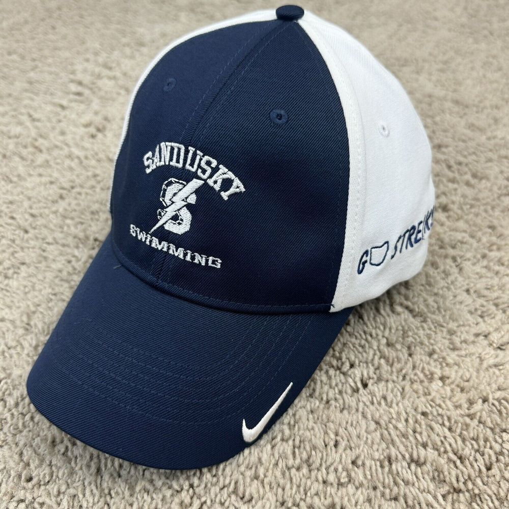 Nike‎ Golf Hat Sandusky Streaks Swimming Logo L/XL Flex Blue White Swoosh Cap
